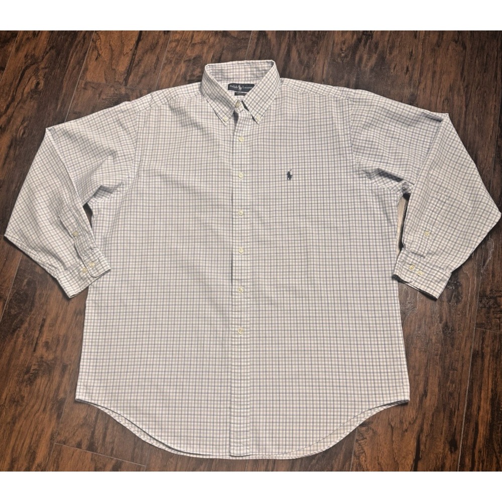 Ralph‎ Lauren Yarmouth Mens 16.5 34/35 Blue White Check Cotton Button Down Shirt